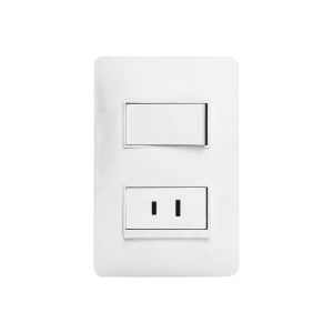 Interruptor sencillo unipolar + toma americana 2 polos blanco línea luzica Bticino