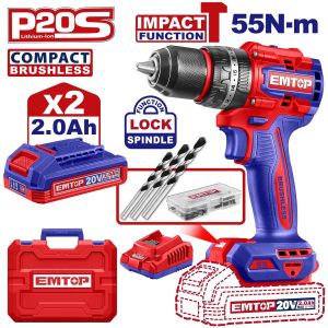 Taladro de impacto inalámbrico 55 nm con 2 baterias y cargador Emtop