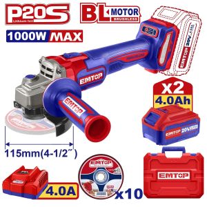 Esmeril inalámbrico 4 1/2" con 2 baterias y cargador Emtop