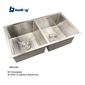Fregadero doble tina 82 x 45 cm bajo tope acero inoxidable Belt-g
