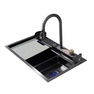 Fregadero sobretope de 1 ponchera larga negro mate 76 x 45 cm  Aqua Nuova