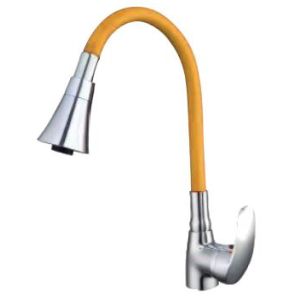 GRIFERIA FREGADERO CUELLO FLEXIBLE PUNTA CAMPANA CROMADA AMARILLO. WEQUP