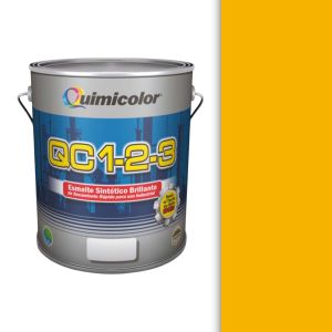 Pintura esmalte sintético brillante QC 1-2-3 clase A 1 galón amarillo señal Quimicolor