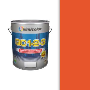 Pintura esmalte sintético brillante QC 1-2-3 clase A 1/4 galón naranja puro Quimicolor