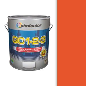 Pintura esmalte sintético brillante QC 1-2-3 clase A 1 galón naranja puro Quimicolor
