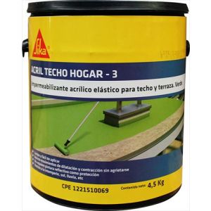Pintura impermeabilizante acril techo hogar 3 1 galón (4.5 kg) verde Sika