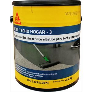 Pintura impermeabilizante acril techo hogar 3 1 galón (4.5 kg) gris Sika