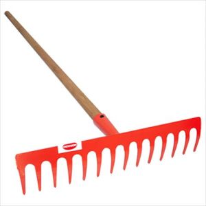 Rastrillo metalico recto 14 dientes con cabo de madera (uso agricola) Herragro